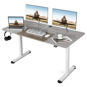 55 in. Rectangular Gray Wood Height Adjustable Electric Standing Desk Sit to Stand Electric Desk Powerful Motor