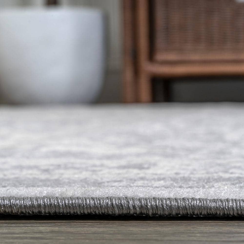 Light Gray/Ivory Synthetic Reversible Rectangular Runner Rug