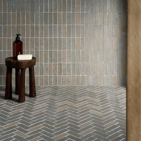 Creston Seawater Gray 12.03 in. x 12.39 in. Stacked Matte Porcelain Mosaic Floor and Wall Tile (1.03 sq. ft. / Each)