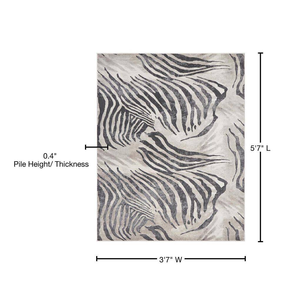 Gray and Charcoal Synthetic Zebra Print Area Rug