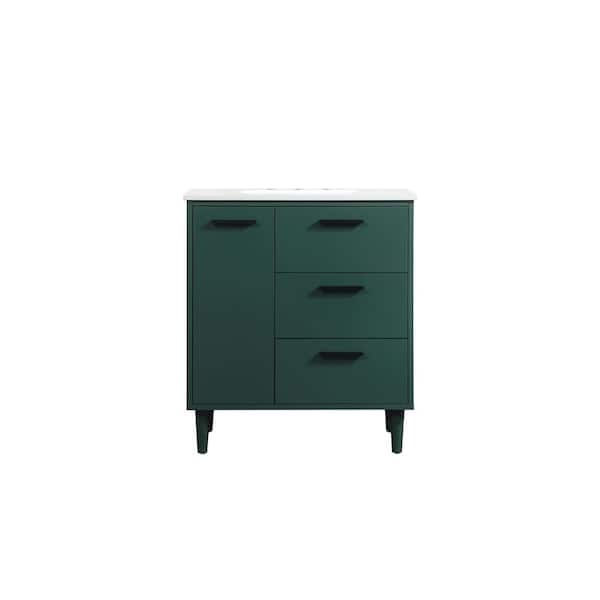 Unbranded Timeless Home 30 in. W Single Bath Vanity in Green with Engineered Stone Vanity Top in Ivory with White Basin