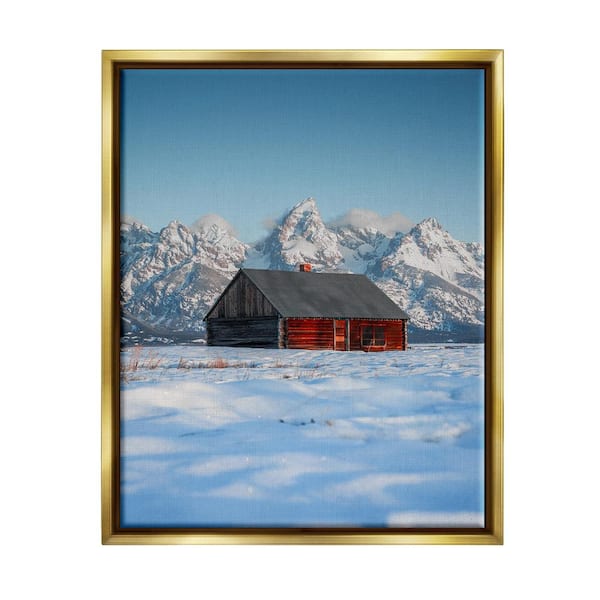 Stupell Industries Cabin in Snowy Mountains by Jared Kreiss 1 Piece Floater Frame Graphic Print Nature Poster Art Print 21 in. x 17 in.