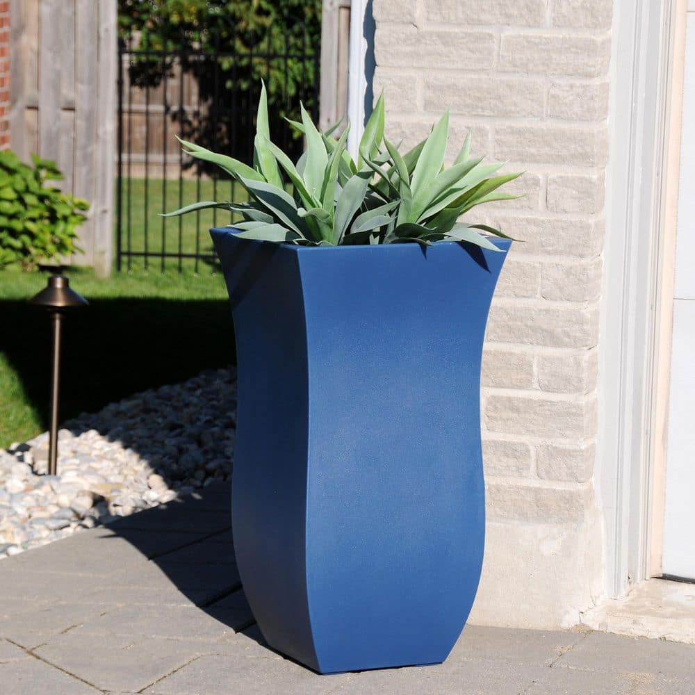 Valencia Neptune Blue Tulip-Shaped Tall Polyethylene Planter