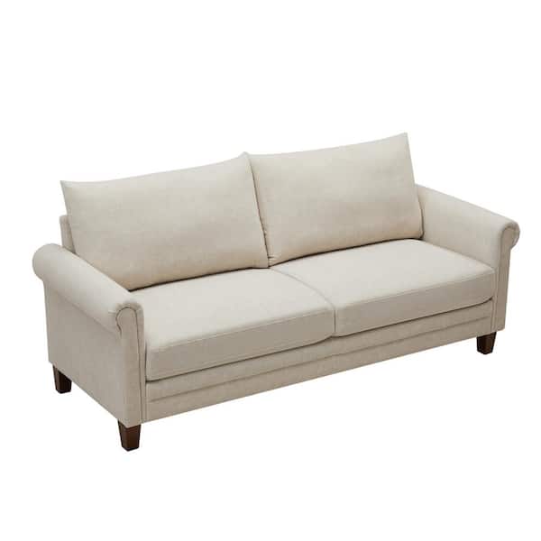 ZACHVO 77.97 in. W Rolled Arm Polyester Straight Sofa with Scratch Proof Fabric in Beige