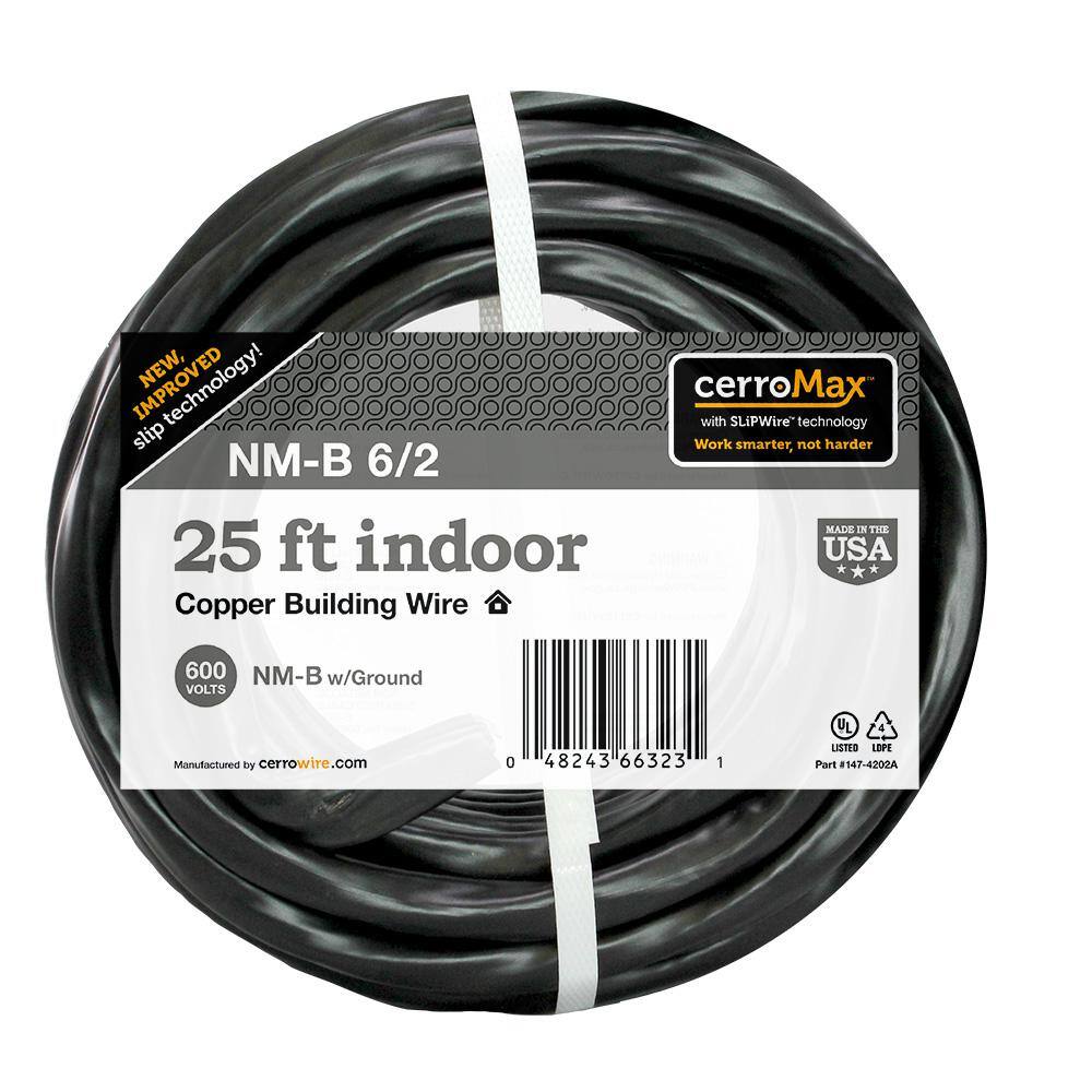Cerrowire 25 ft. 6/2 Black Stranded CerroMax SLiPWire Copper