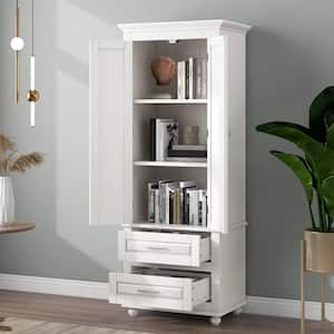 24 in. W x 16 in. D x 63 in. H White MDF Freestanding Linen Cabinet with Doors and Drawers, Adjustable Shelf