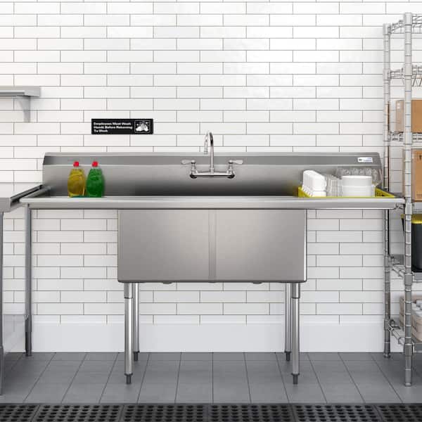 Koolmore 72 in. 18-Gauge 2-Compartment Commercial Sink with