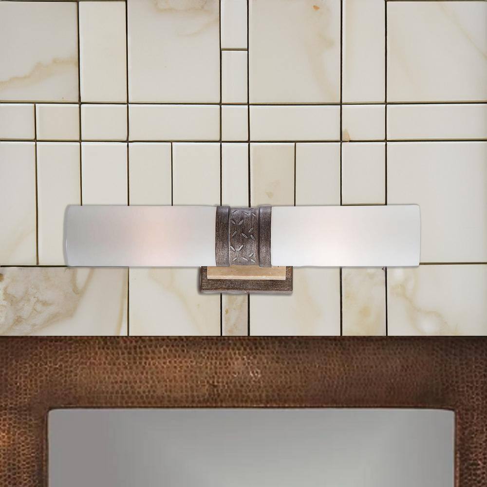 Aged Patina Iron and Opal Glass Cylinder Sconce