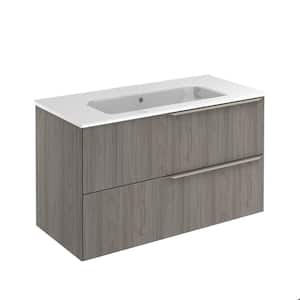 Mio 40 in. W x 18 in. D x 23 in. H. Bath Vanity 2-Drawers in Grey Elm with White Vanity Top with White Basin