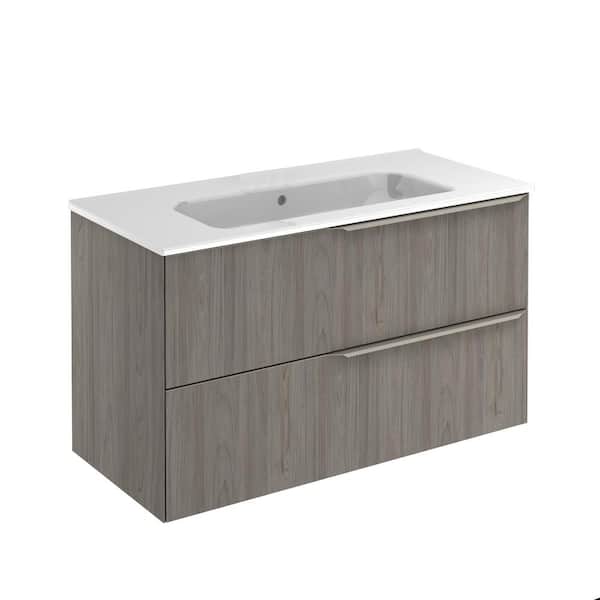 null Mio 40 in. W x 18 in. D x 23 in. H. Bath Vanity 2-Drawers in Grey Elm with White Vanity Top with White Basin