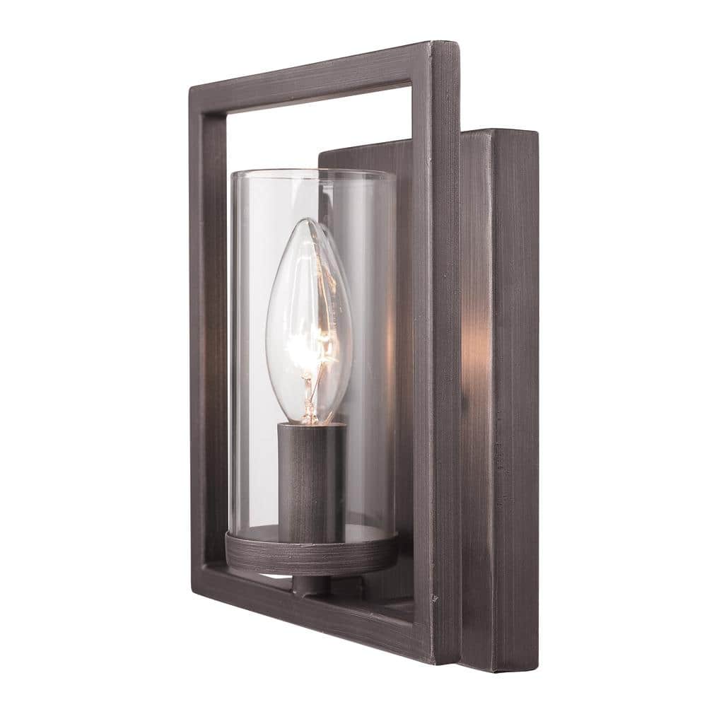 Modern Geometric Bronze Sconce with Clear Glass Cylinder