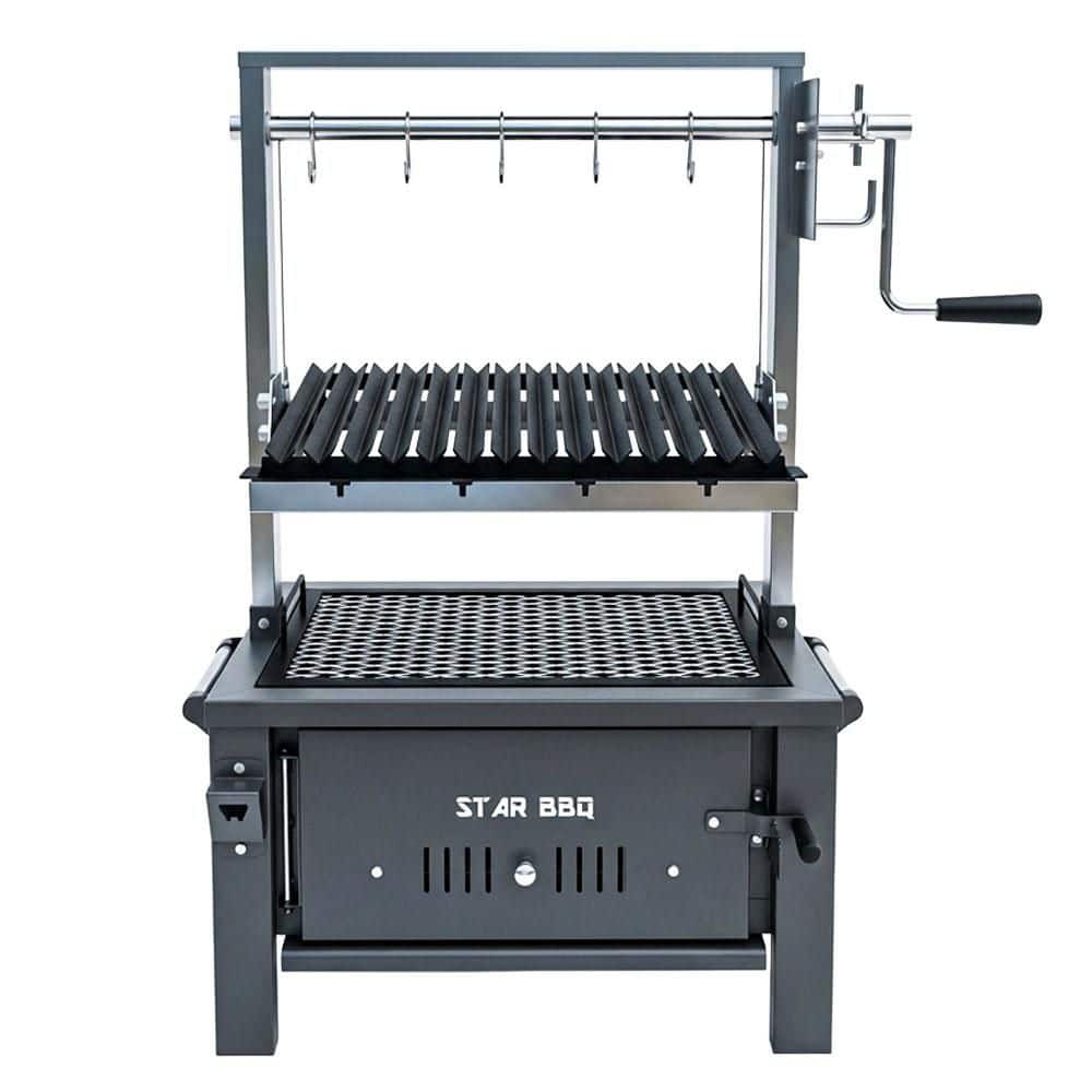 "StarBBQ Portable 24"" Charcoal Grill Base in Black w/Santa Maria Rim & Raised Sear Rim Insert & ExGrate Cooking Grate"