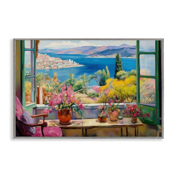 Seaside Window View by LSR Design Studio Gray Framed Nature Giclee Art Print 16 in. x 24 in.