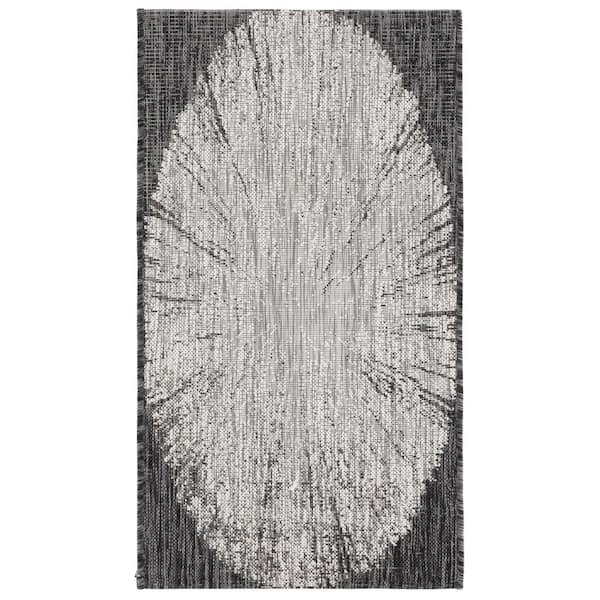 Courtyard Gray/Black 2 ft. x 4 ft. Floral Abstract Indoor/Outdoor Area Rug