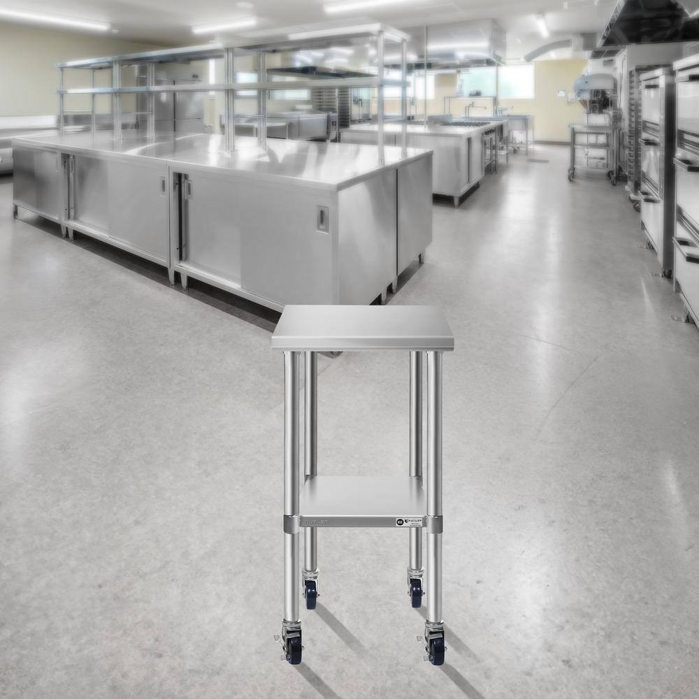 24" x 18" Stainless Steel Rolling Work Table with Undershelf