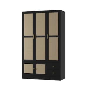 Black and Yellow Wooden 47.2 in. W Bedroom Wardrobe, Armoire with 5-Shelves, Rod Cabinet and 2-Drawers