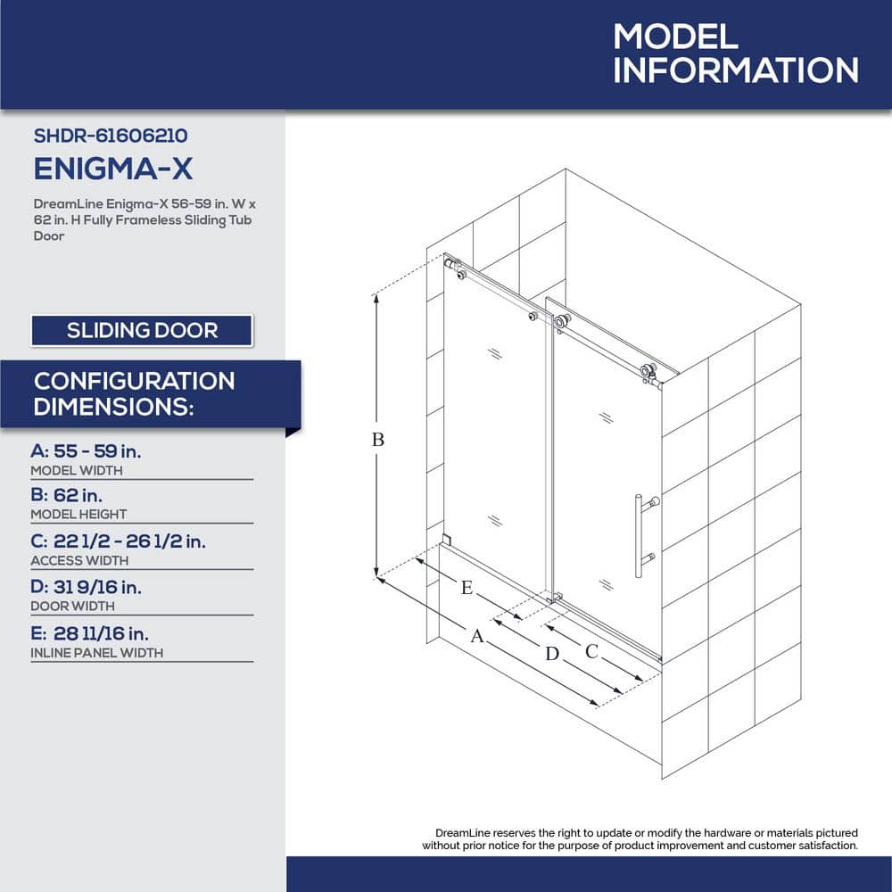 Enigma-X 59" Polished Stainless Steel Frameless Sliding Tub Door