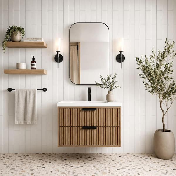 San Diego 30 in W x 18.7 in D x 19.50 H Bath Vanity in Weathered Fir with Ceramic Vanity Top in White with White Basin