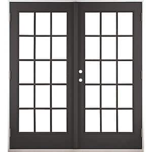 72 in. W. x 80 in. Black Right-Hand Outswing Fiberglass Full Lite LOE 15-Lite GBG Glass Hinged Patio Door