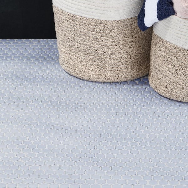 Bliss Edged Hexagon Gray 10.03 in. x 11.61 in. Polished Porcelain Floor and Wall Mosaic Tile (0.80 Sq. Ft./Each)