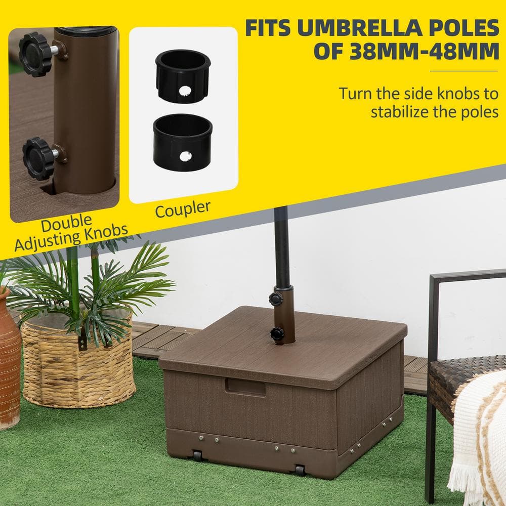 Brown Metal Wheeled 3-in-1 Patio Umbrella Stand Table