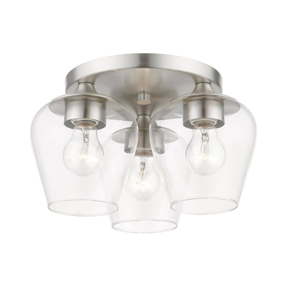 Elegant Brushed Nickel 3-Light Flush Mount with Clear Glass Shade