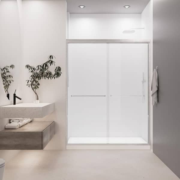 NANAWO 60 in. W x 72 in. H Double Sliding Framed Shower Door in Brushed Nickel with 1/4 in. Clear Glass