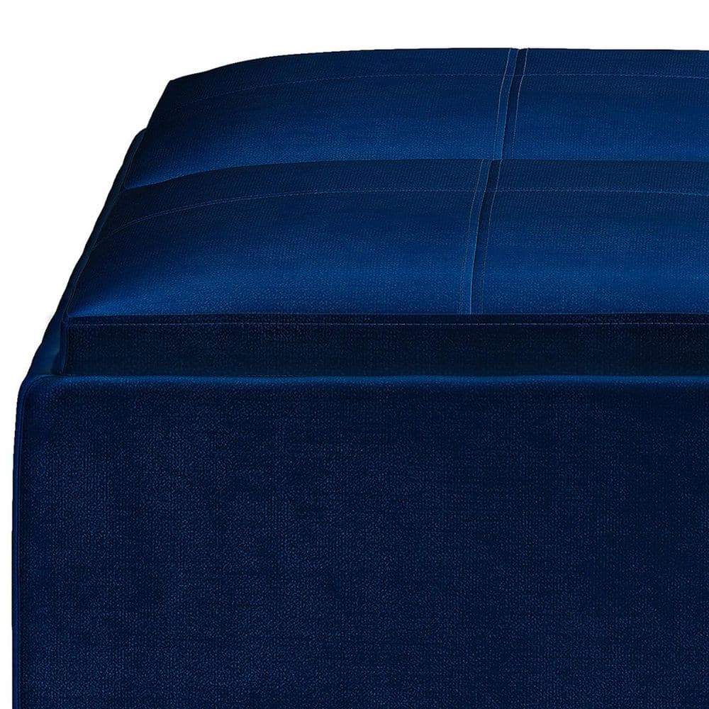 Avalon 35" Blue Velvet Square Coffee Table Storage Ottoman