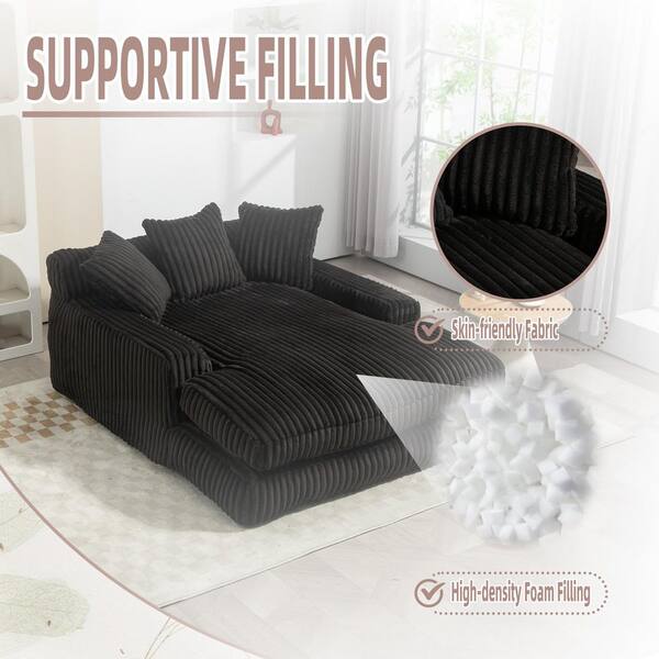 JUJABU 52 in. Black Corduroy Polyester 2-Seater Loveseat with 3
