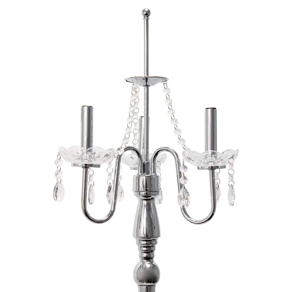 Glamorous Chrome and Black Crystal Floor Lamp with Barrel Shade