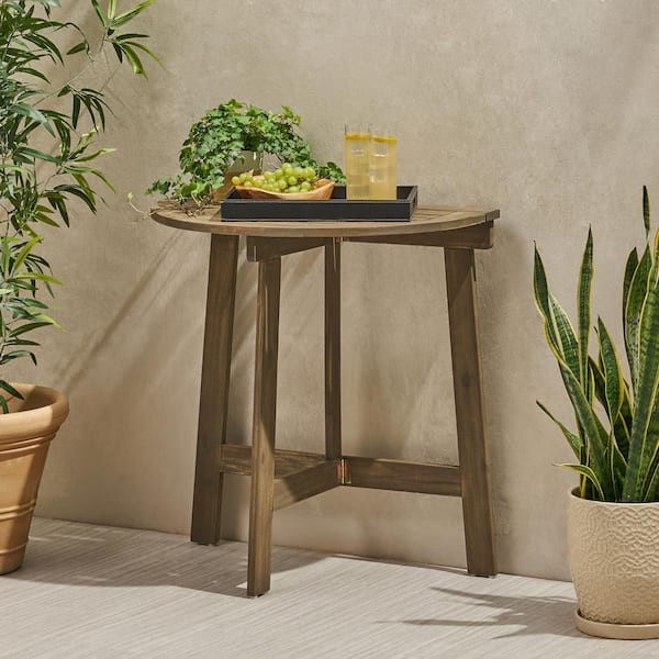 Harper & Bright Designs Gray 100% Solid Wood Half-round Shaped Outdoor Bistro Table with Folding Design