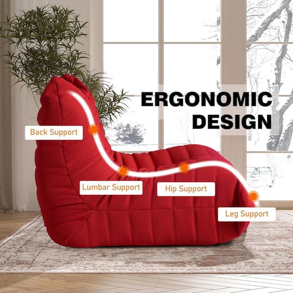 34 in. Rectangle Armless Teddy Velvet Lazy Floor Sofa Couch with High Density Comfortable Foam in Red