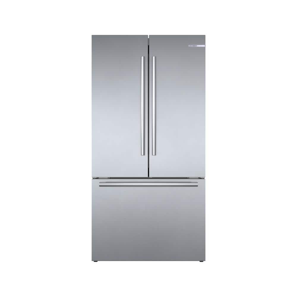 Bosch 800 Series 36 in. 21 cu. ft. French 3 Door Refrigerator in Stainless Steel with Dual Compressor, Counter Depth, Silver