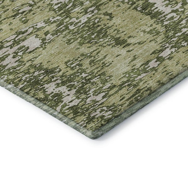 Mayfield Premium Machine Washable Abstract AMF946 Olive 8 ft. x 8 ft. Round Rug