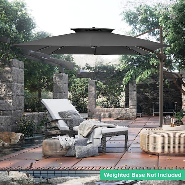 10 hanging umbrella patio sun shade offset 10 ft Solar LED Patio Outdoor Umbrella Hanging Cantilever Umbrella Offset Umbrella Easy Open Adustment with 32 LED Lights -taupe
