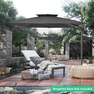 12 ft. x 12 ft. Square Two-Tier Top Rotation Outdoor Cantilever Patio Umbrella with Cover in Gray