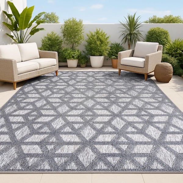 Dark Gray 3 ft. x 5 ft. Talaia Neutral Geometric Indoor/Outdoor Area Rug