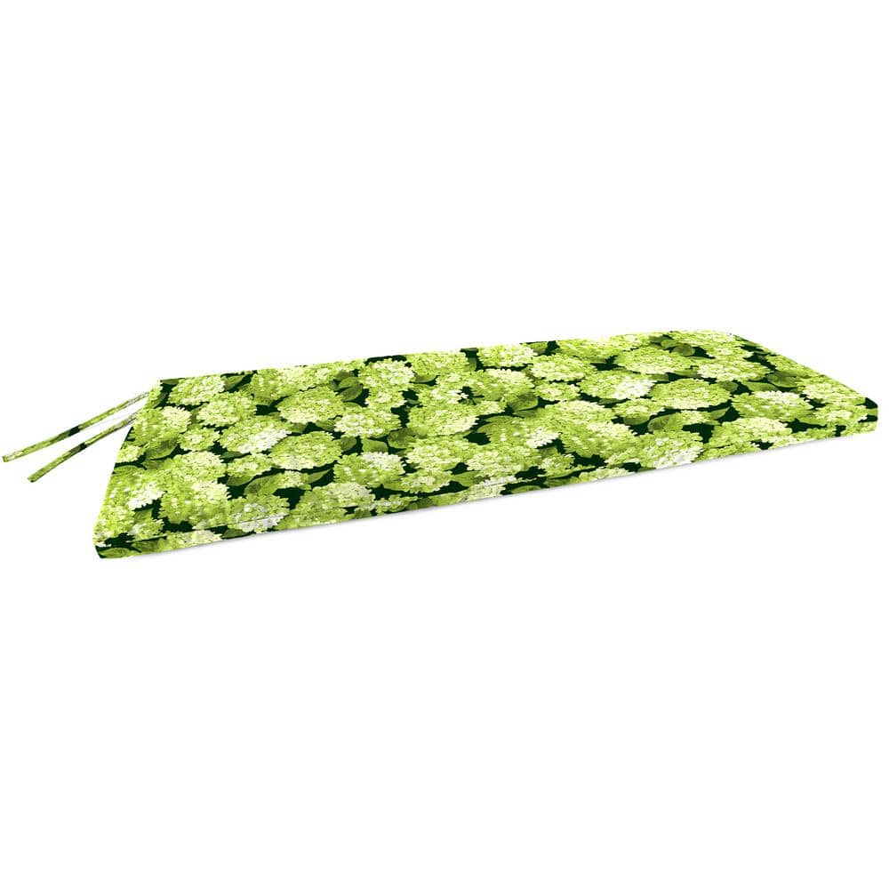 Hydrangea Forest Green Floral Outdoor Bench Cushion with Ties