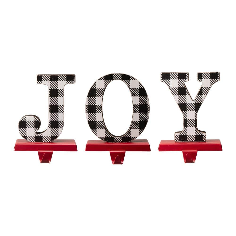 Glitzhome Wooden/Metal JOY Christmas Stocking Holder (Set of 3