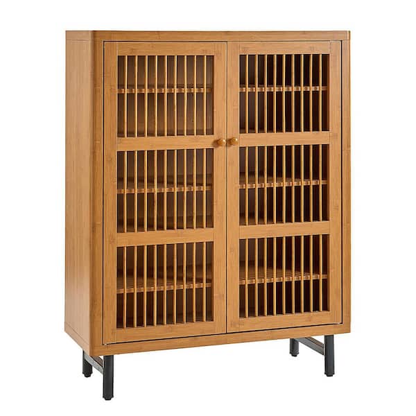 Olin 43.38 in. H x 33.50 in. W Natural MDF Shoe Storage Cabinet with Shutter Doors, Adjustable Shelves