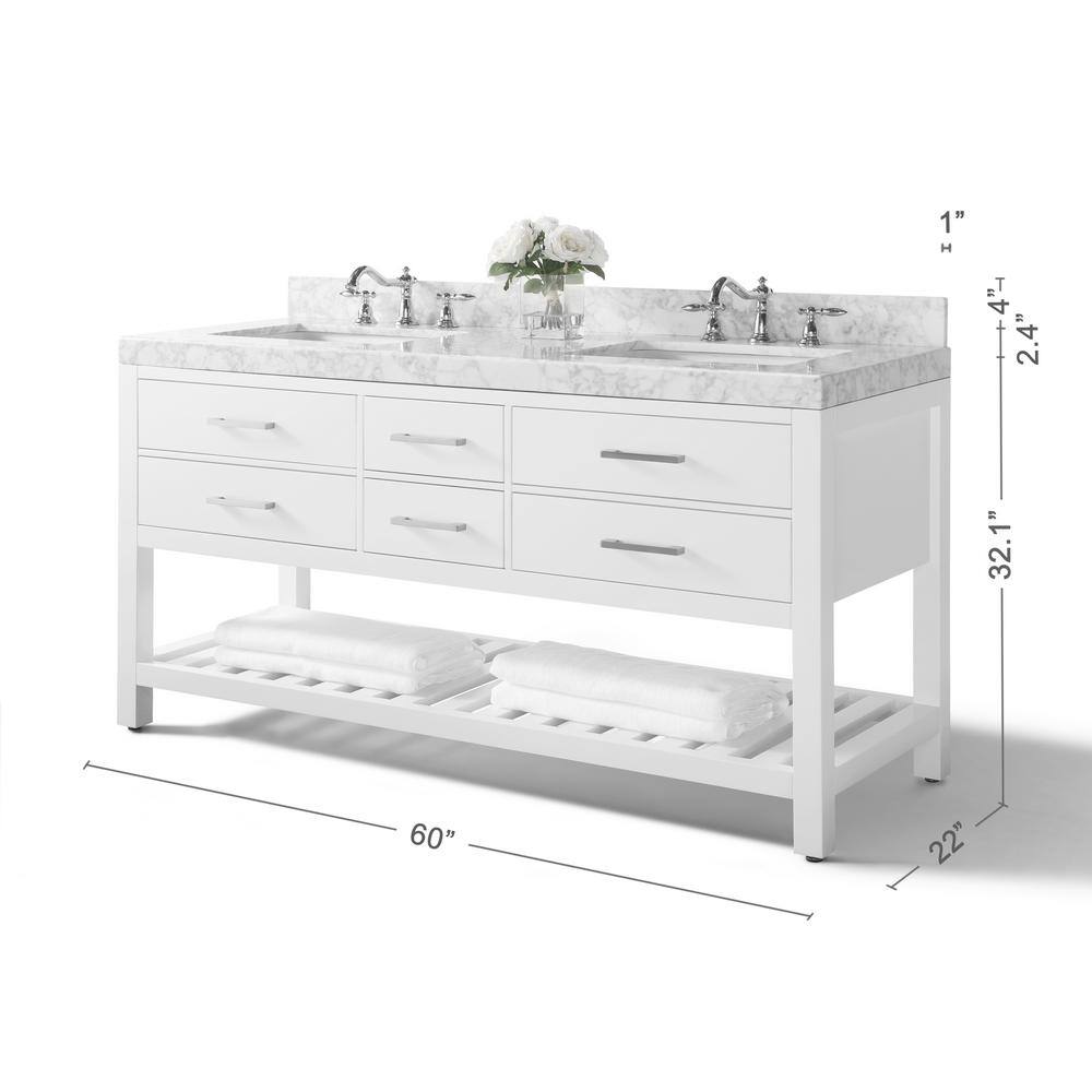 Elizabeth 60" White Wood Bathroom Vanity Set with Marble Top