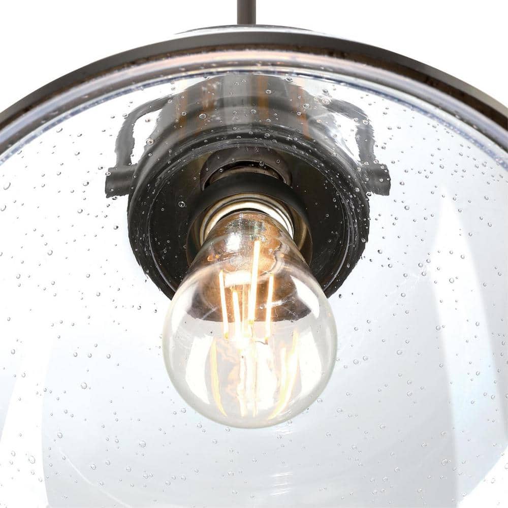 Vintage Black-Bronze Pendant Light with Clear Seeded Glass Shade
