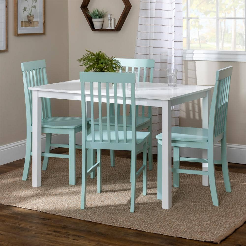 White and Sage Rubberwood 5-Piece Dining Set