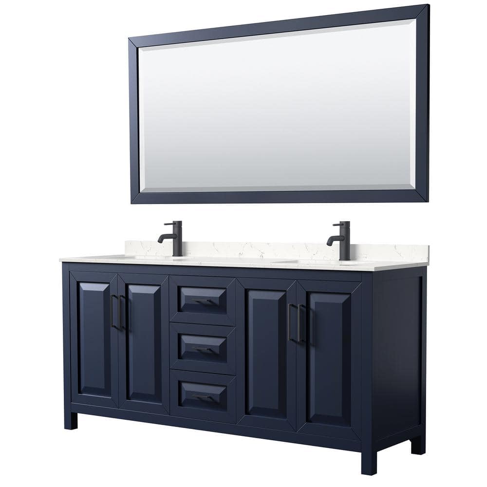 Daria 72 in. W x 22 in. D x 35.75 in. H Double Bath Vanity in Dark Blue w/ Carrara Cultured Marble Top and 70 in. Mirror price history on PriceWatchPro