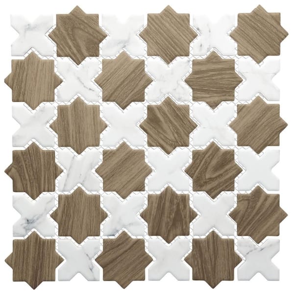 Merola Tile Llama 2 in. Star Noce with Calacatta Cross 12 in. x 12