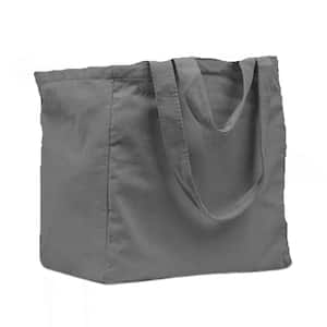 Grey Canvas Reusable Grocery Bag with Real Pockets, Long Shoulder Strap, Short Handle, Heavy Duty, Washable (Set of 3)