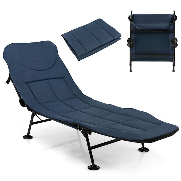 Costway Folding 76.5 in. Camping Cot with Detachable Mattress and 6-Position Adjustable Backrest Navy