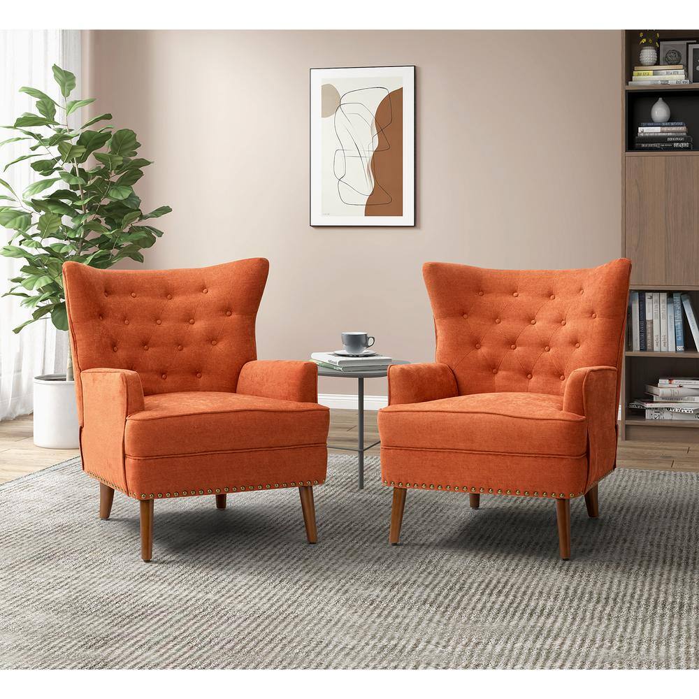 Laomedon Orange Button-Tufted Accent Chair Set with Nailhead Trim