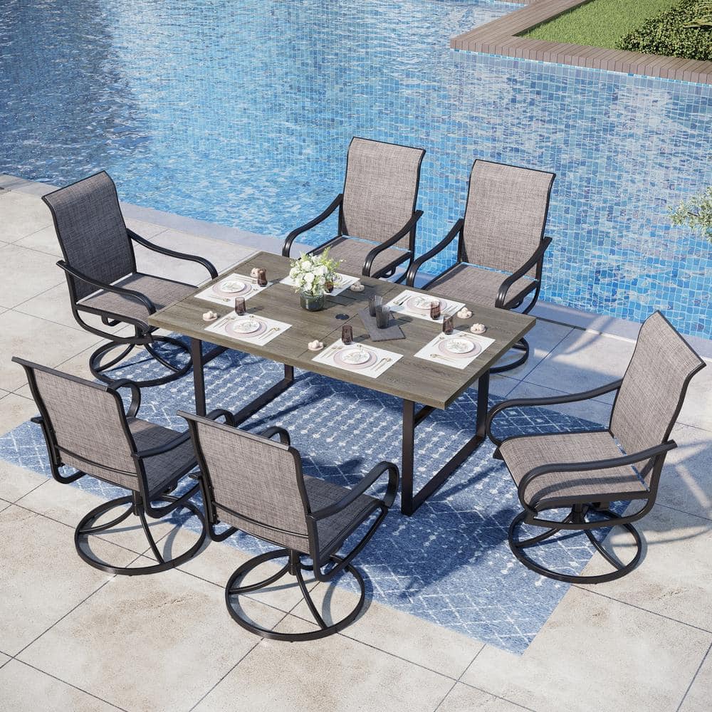 7 Pieces Patio Dining Sets Outdoor Furniture With Acacia Wood T