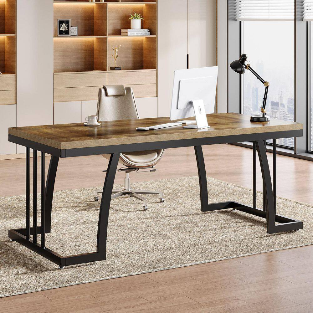 63 in. Rectangular Brown Wood Writing Desk, Modern Simple Computer Desk Office Desk